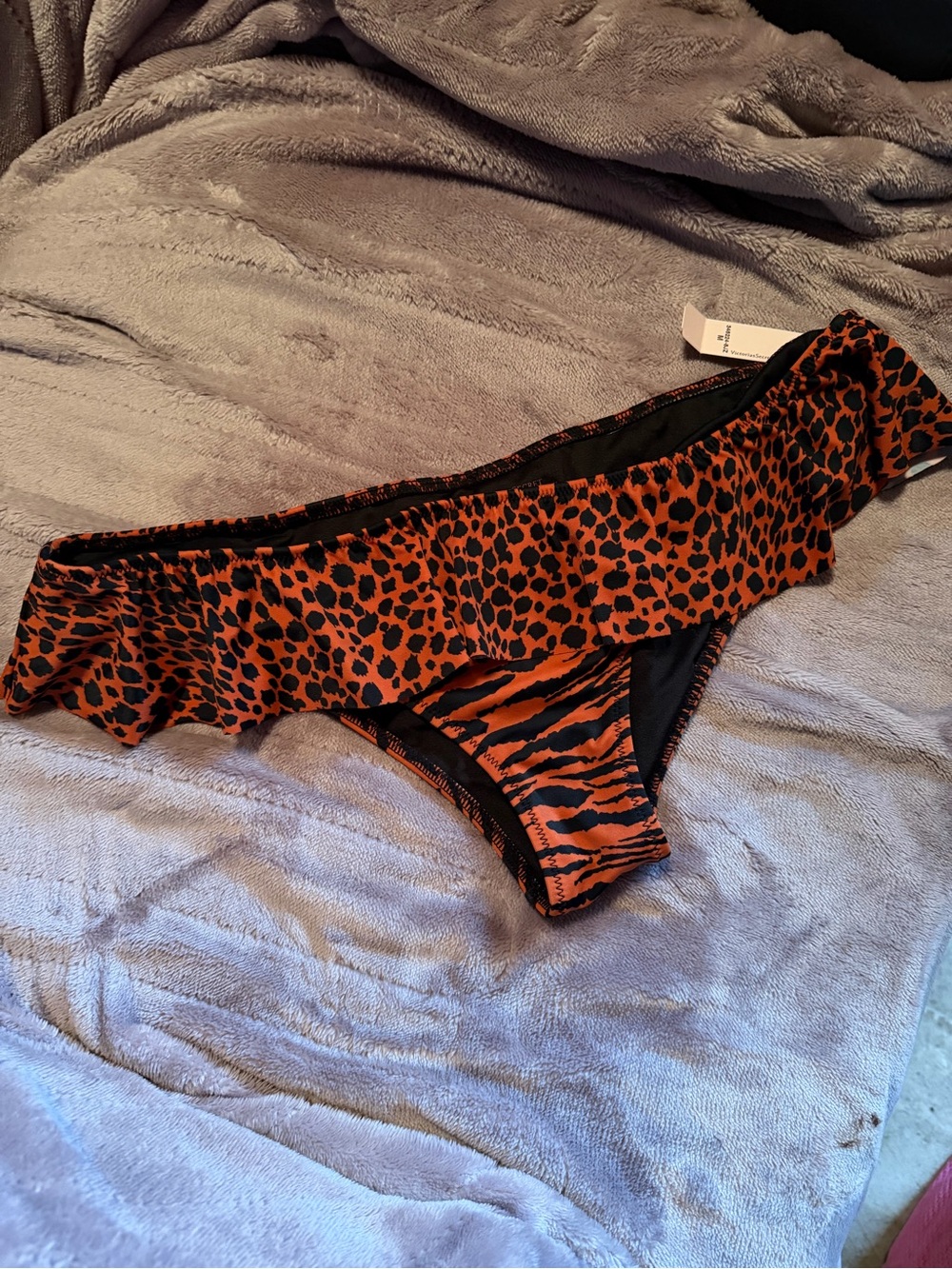NWT Victoria's Secret Orange and Black Animal Print Bikini Bottoms size medium